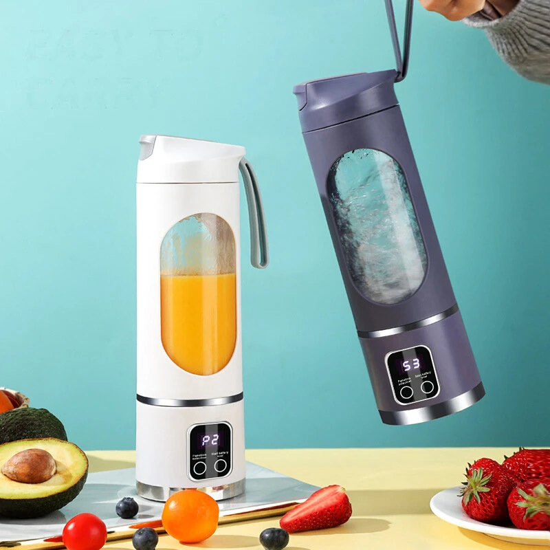 450ml Portable Juicer Cup 12 Blade Head USB Charging Mini Blender Electric Juicer 3 Gears Double Cover Fruit Mixer (image for) 450ml Portable Juicer Cup 12 Blade Head USB Charging Mini Blender Electric Juicer 3 Gears Double Cover Fruit Mixer